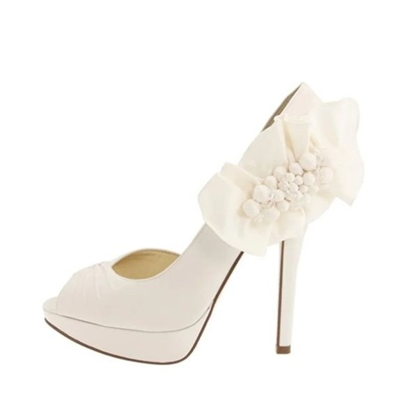 NEW Nina Women Neva Ivory Luster Satin Bead Button Crystal Dress High Heel Pumps - Picture 2 of 7